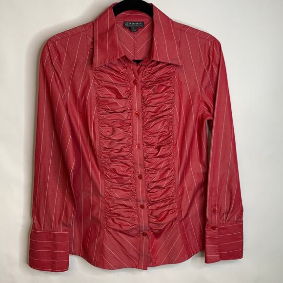 Vintage Red Fine Stripe Fitted Front Panel Button Up Shirt Sz Small - Picture 5 of 8